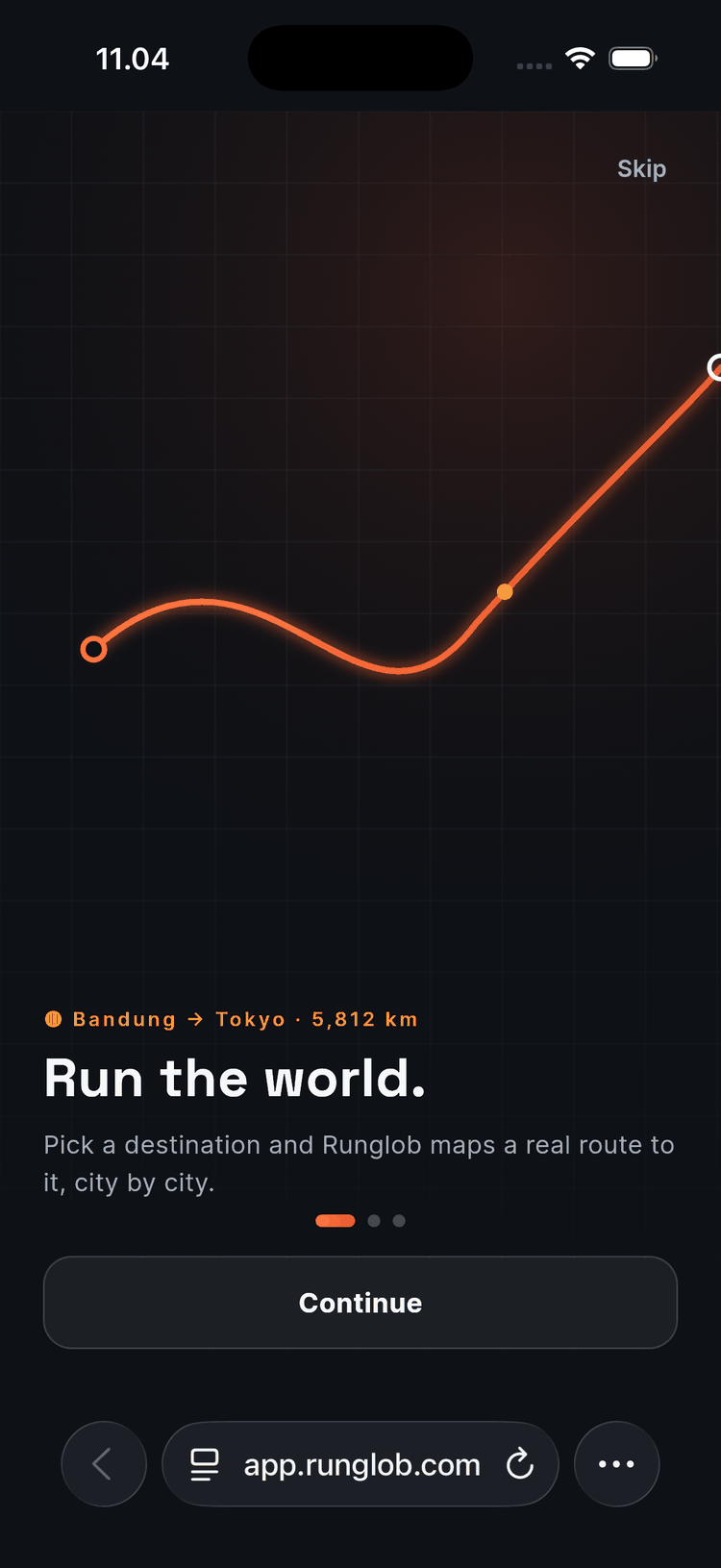 Runglob open in Safari on an iPhone