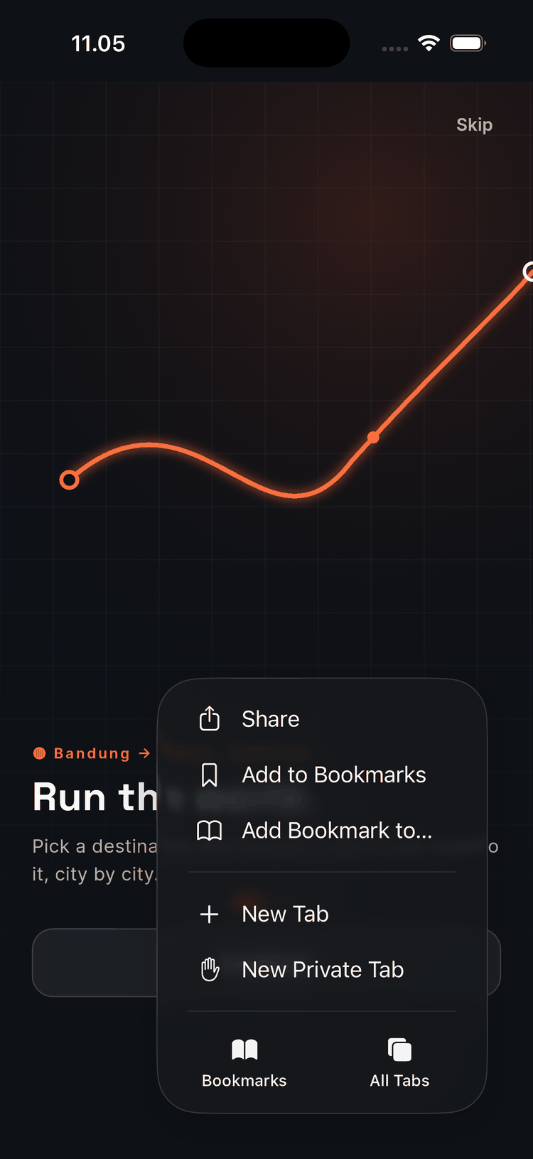 Safari's menu with Share at the top