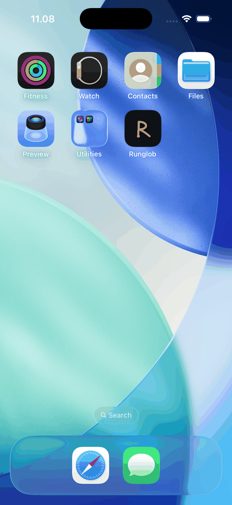 The iPhone Home Screen with the Runglob icon installed